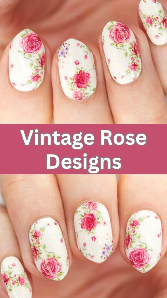 vintage-rose-designs-Trendy-Nail-Art-Ideas-for-Wedding-Party-nailstrends.com