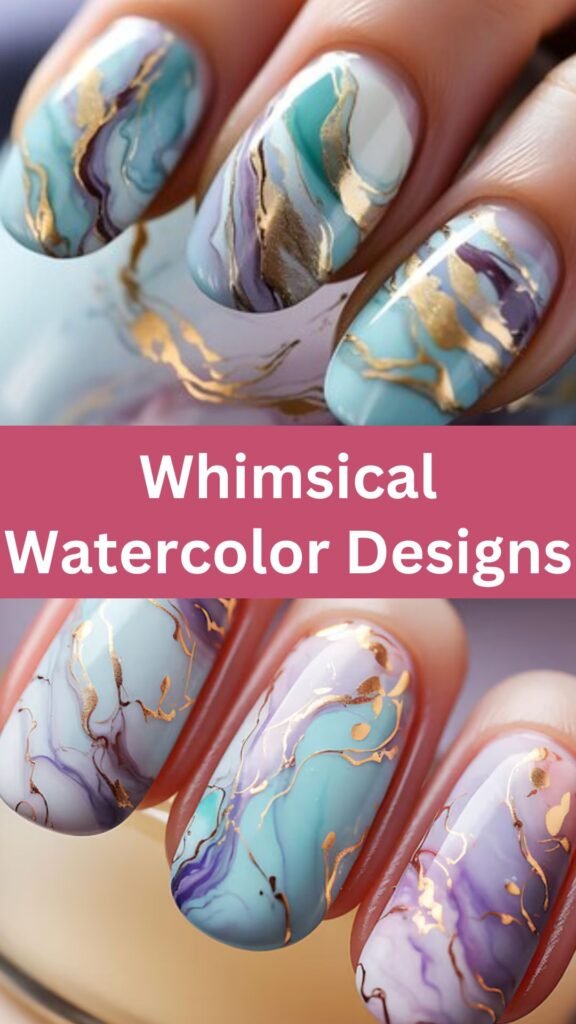 whimsical-watercolor-designs-Trendy-Nail-Art-Ideas-for-Wedding-Party-nailstrends.com