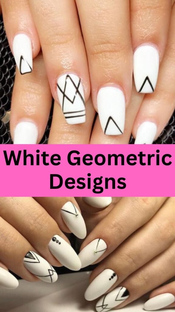 white-geometric-designs-Nail-Ideas-to-Slay-with-your-Black-Dress-nailstrends.com